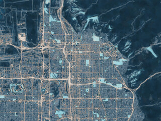 Painterly Style City Map of Salt Lake City Utah, USA in a Blue Color Scheme.