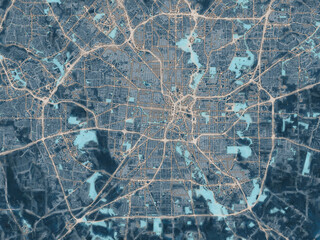 Painterly Style City Map of San Antonio Texas, USA in a Blue Color Scheme.