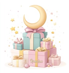 Holy Ramadan Kareem moon. Month of fasting for Muslims.illustration