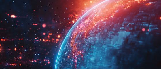 Obraz premium Abstract blue and red globe with lights.