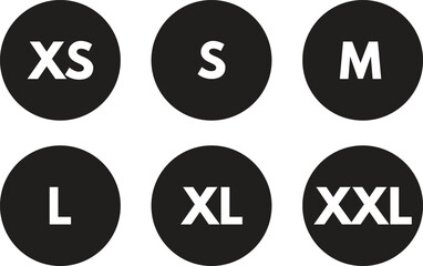 Clothing sizes icon set . Clothing size labels set XS, S, M, L, XL, XXL. Vector illustration