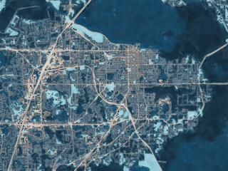 Painterly Style City Map of Sanford  Florida, USA in a Blue Color Scheme.