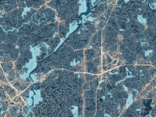 Painterly Style City Map of Sandy Springs  Georgia, USA in a Blue Color Scheme.