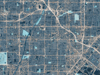 Painterly Style City Map of Santa Ana California, USA in a Blue Color Scheme.