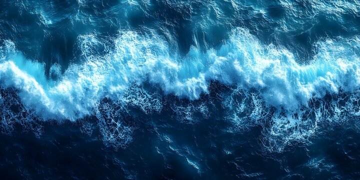 An aerial view of the ocean with waves crashing and creating a beautiful display of whitecaps.