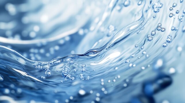 Refreshing Moisturizing Skincare Elixir - 3D Render of Transparent Blue Liquid with Bubbles and Wet Surface Texture