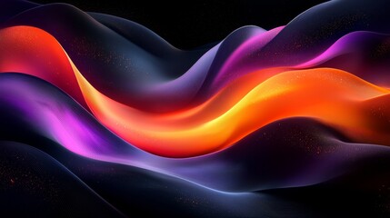Colorful waves flow gracefully on a black background, forming a mesmerizing digital art composition. Vibrant colors and smooth curves create a modern, energetic design