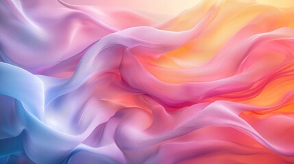 Obraz premium Colorful fabric waves gracefully, creating abstract shapes perfect for backgrounds. Pastel shades like pink, blue, yellow, and orange give it a light, airy feel. Ideal for dreamy, romantic designs