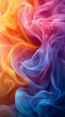 Obraz premium Transparent colorful veils are flowing together, creating a harmonious blend of orange, pink and blue hues. This abstract background evokes a sense of movement and fluidity