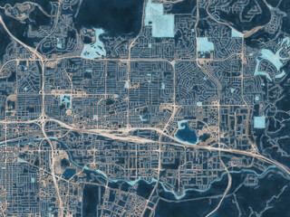 Painterly Style City Map of Sparks Nevada, USA in a Blue Color Scheme.