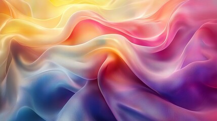 Fototapeta premium Colorful cloth background with flowing waves and elegant folds in vibrant pink, purple, blue, yellow, orange, and red hues. Soft, luxurious, and perfect for a sensual touch in design projects