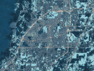 Painterly Style City Map of Spring Hill  Florida, USA in a Blue Color Scheme.