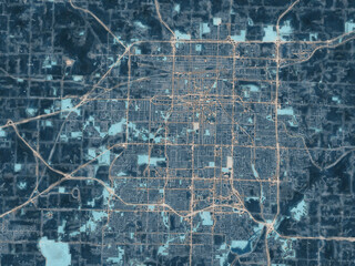 Painterly Style City Map of Springfield Missouri, USA in a Blue Color Scheme.