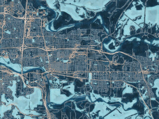 Painterly Style City Map of Springfield Oregon, USA in a Blue Color Scheme.