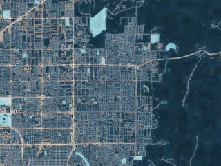 Painterly Style City Map of Sunrise Manor  Nevada, USA in a Blue Color Scheme.