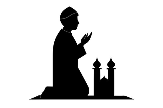 recommend clip art: Muslim Praying vector silhouette | vector silhouette illustration on white background