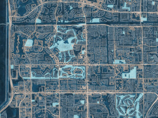 Painterly Style City Map of Tamarac  Florida, USA in a Blue Color Scheme.