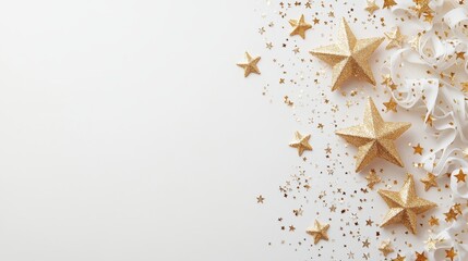 Sparkling Gold Stars on a White Background for Holiday Celebrations