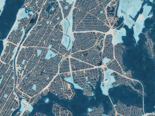 Painterly Style City Map of The Bronx New York, USA in a Blue Color Scheme.