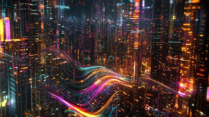 Fototapeta premium Abstract Cityscape with Colorful Streaks of Light