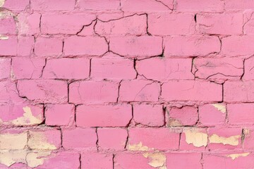 Pink Brick Wall Structure. Old facades with Cracks in Pink Brickwork