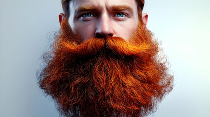 Close-up of a man with a vibrant red beard and blue eyes.