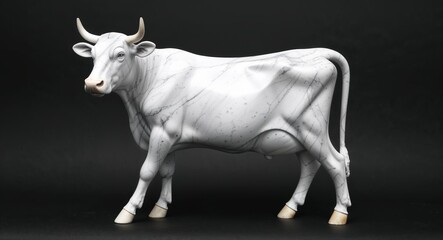 Cow marble statue closeup on plain black background