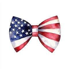 Bow tie with usa flag isolated on white background. Watercolor clipart design. Ai Generative