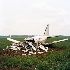 Wreckage of a Plane Scattered Across a Field