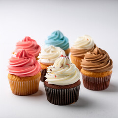 Colorful Cupcakes Displayed on White Table