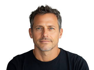 Obraz premium Portrait of a smiling man with short hair and blue eyes against a neutral background