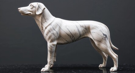 dog marble statue closeup on plain black background