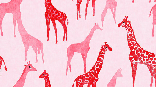 giraffe print seamless patchwork pattern in red and pink animal illustration paint. fashion trendy background for fabric design wallpaper