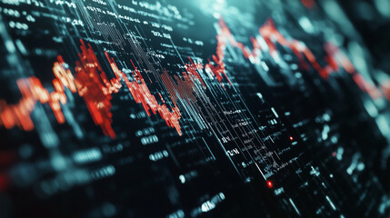 Obraz premium Digital visualization of bond market yield curves shifting in response to macroeconomic data, illustrating the relationship between economic indicators and bond performance