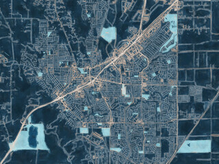 Painterly Style City Map of Vacaville California, USA in a Blue Color Scheme.