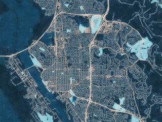 Painterly Style City Map of Vallejo California, USA in a Blue Color Scheme.