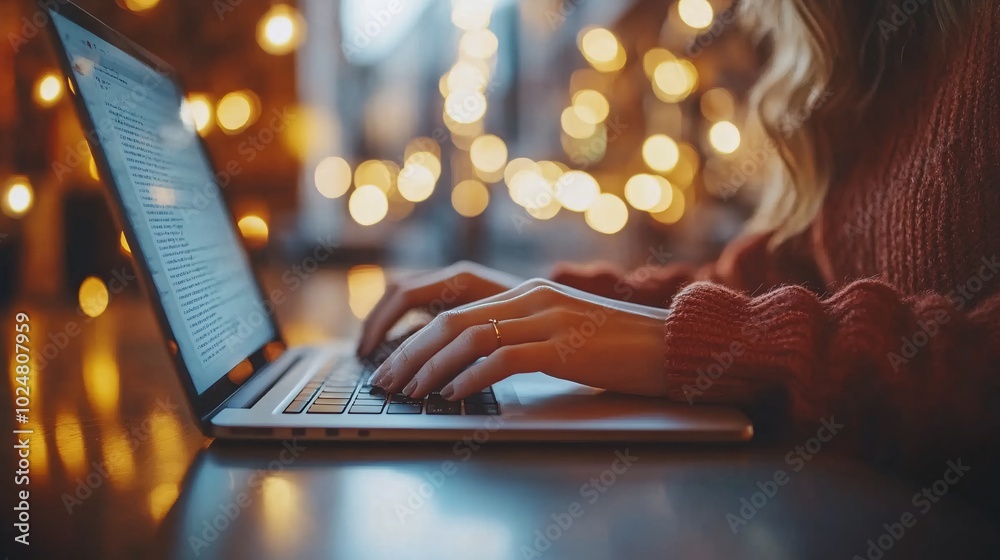 Aufkleber person working on a creative project using a digital tablet and laptop at a sleek office desk stock 
