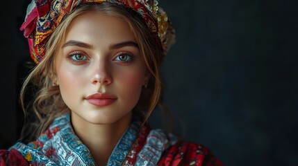 Fototapeta premium Portrait of a Ukrainian Woman in Traditional Attire