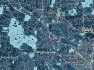 Painterly Style City Map of Waterford  Michigan, USA in a Blue Color Scheme.