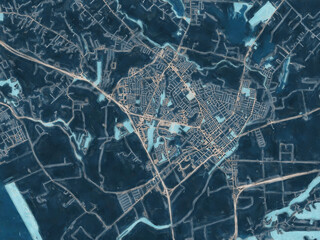 Painterly Style City Map of Watsonville  California, USA in a Blue Color Scheme.