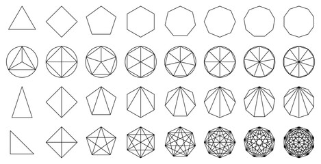 様々な形の幾何学的な多角形のベクターイラストセット