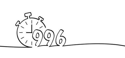 Cartoon work schedule, 996 work rhythm, time. The 996 hour system, which means that employees must work from 9:00 in the morning to 9:00 at night, 6 days a week. Labor overtime, lock concept.
