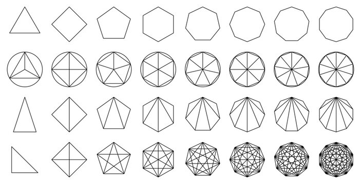 様々な形の幾何学的な多角形のベクターイラストセット