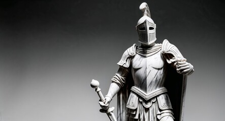 Fototapeta premium knight marble statue closeup on plain black background