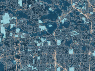 Painterly Style City Map of West Bloomfield Township  Michigan, USA in a Blue Color Scheme.