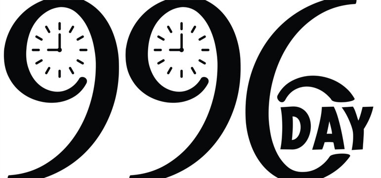 Cartoon work schedule, 996 work rhythm, time. The 996 hour system, which means that employees must work from 9:00 in the morning to 9:00 at night, 6 days a week. Labor overtime, lock concept.