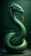 Fototapeta premium green chinese snake illustration on black background