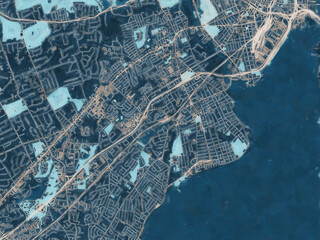 Painterly Style City Map of West Haven  Connecticut, USA in a Blue Color Scheme.