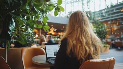 Professionals in a co-working space engaged in independent work while sharing a common area Stock Photo with side copy space