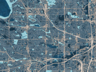 Painterly Style City Map of Westminster Colorado, USA in a Blue Color Scheme.